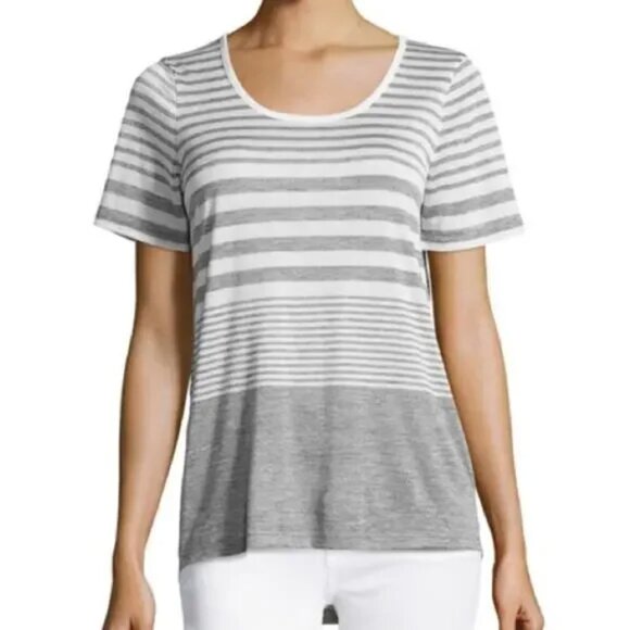 Vince Variegated Stripe Tee Off White Gray Top XS - Picture 1 of 5
